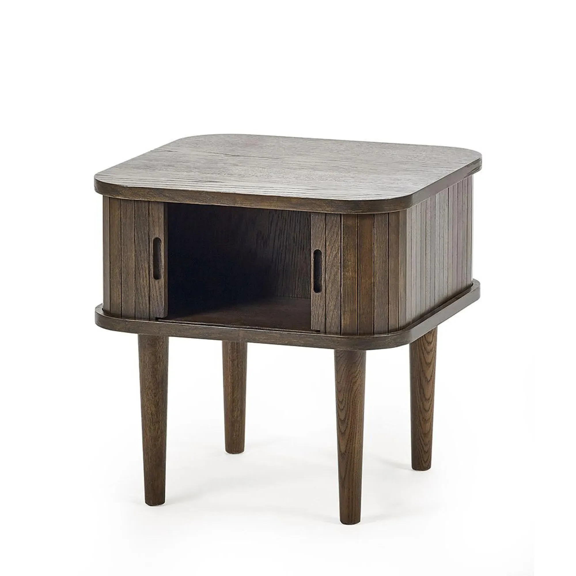 Tambour Ribbed Side Table - Dark Oak