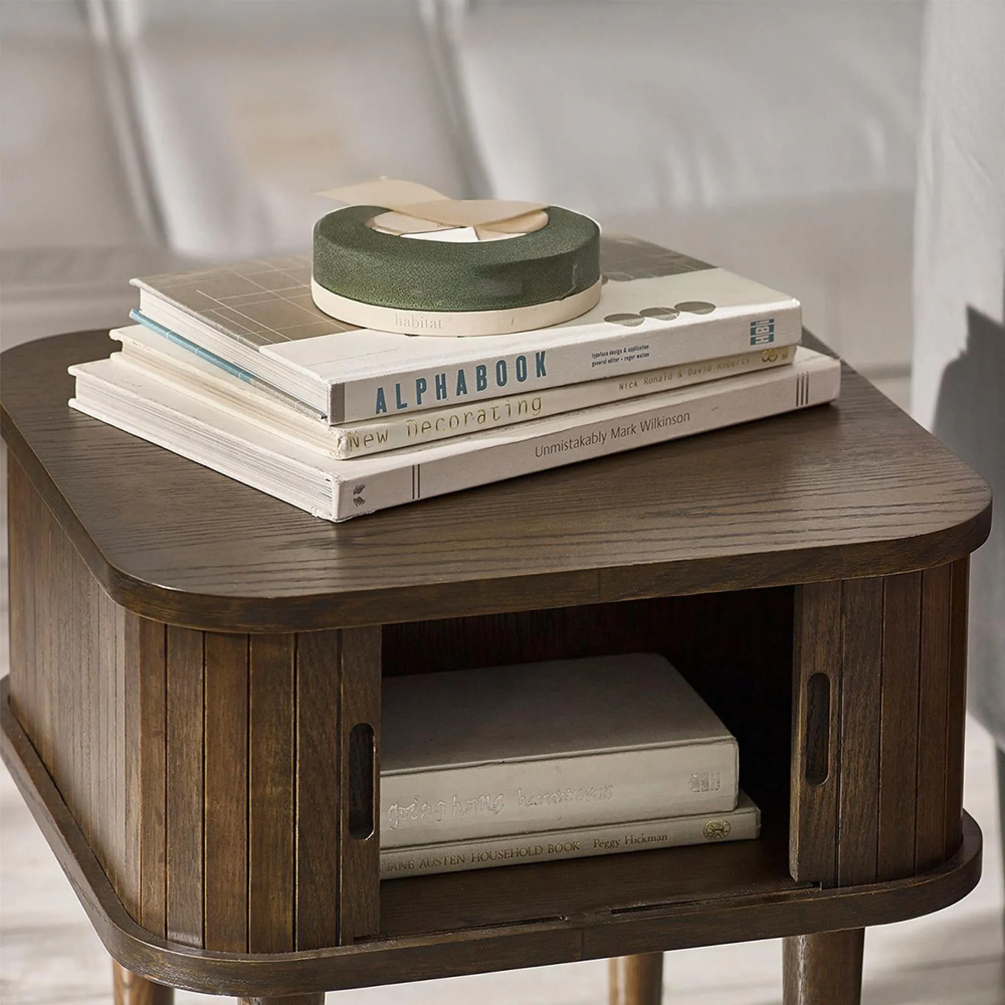 Tambour Ribbed Side Table - Dark Oak