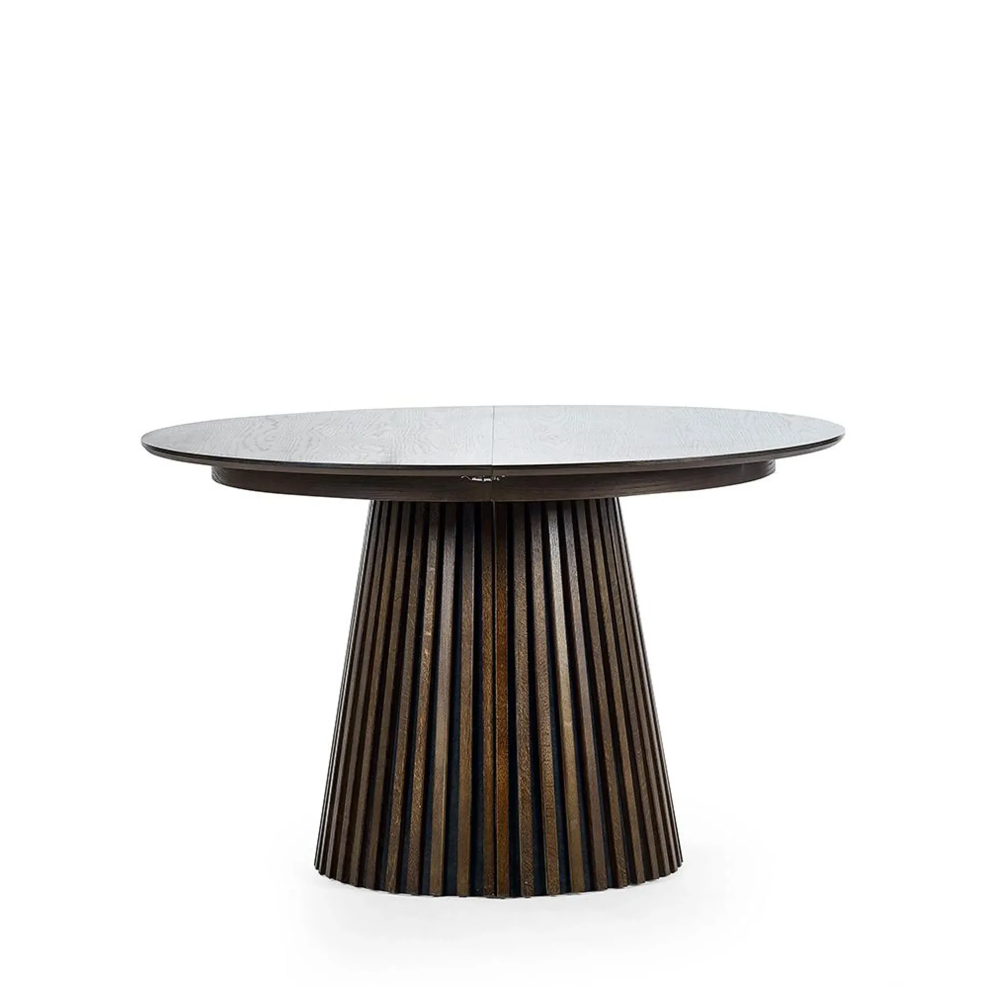 Tambour Round Extendable Dining Table - Dark Oak
