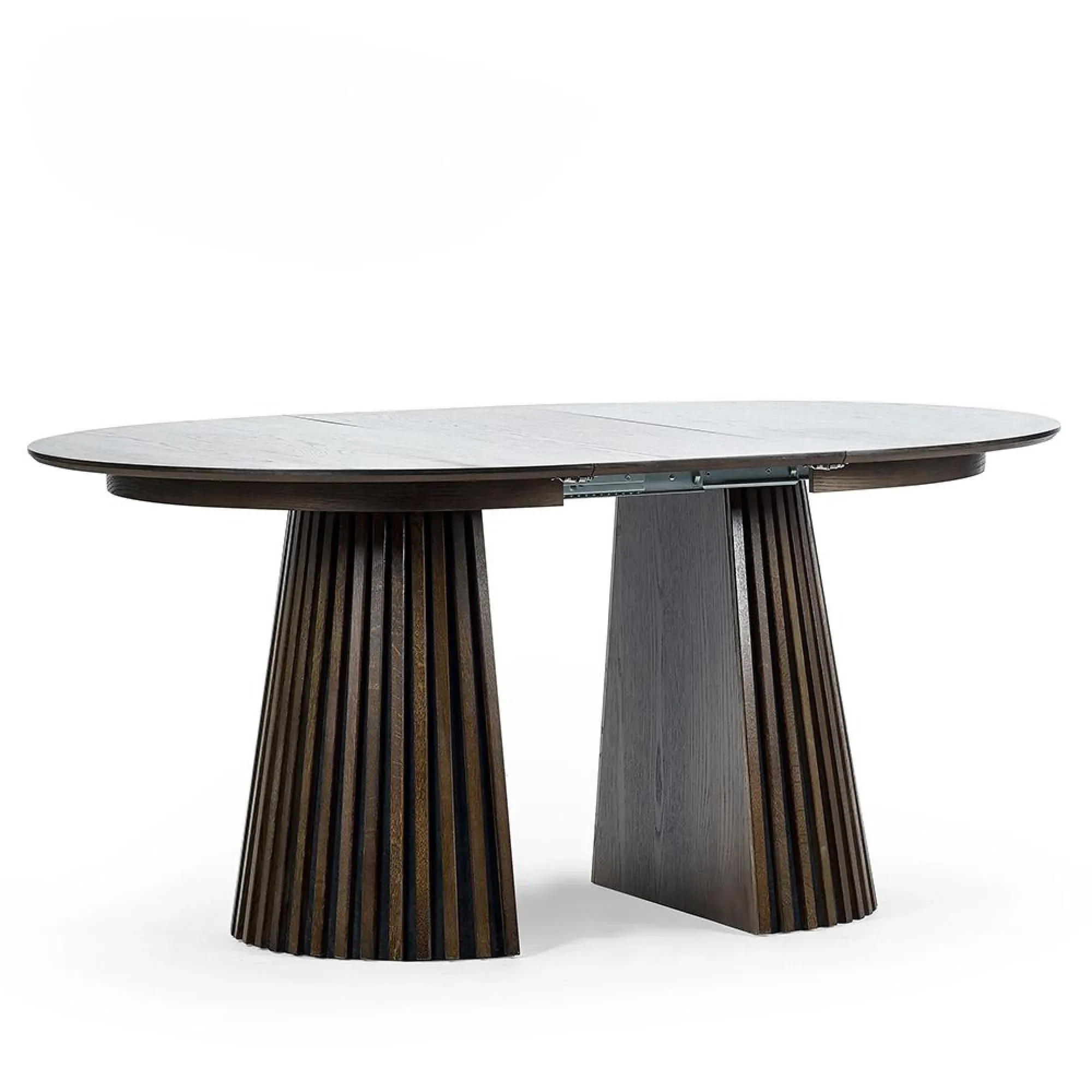 Tambour Round Extendable Dining Table - Dark Oak