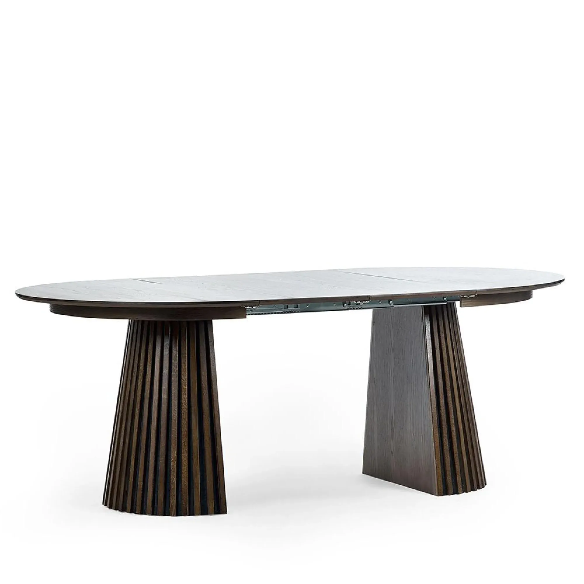 Tambour Round Extendable Dining Table - Dark Oak