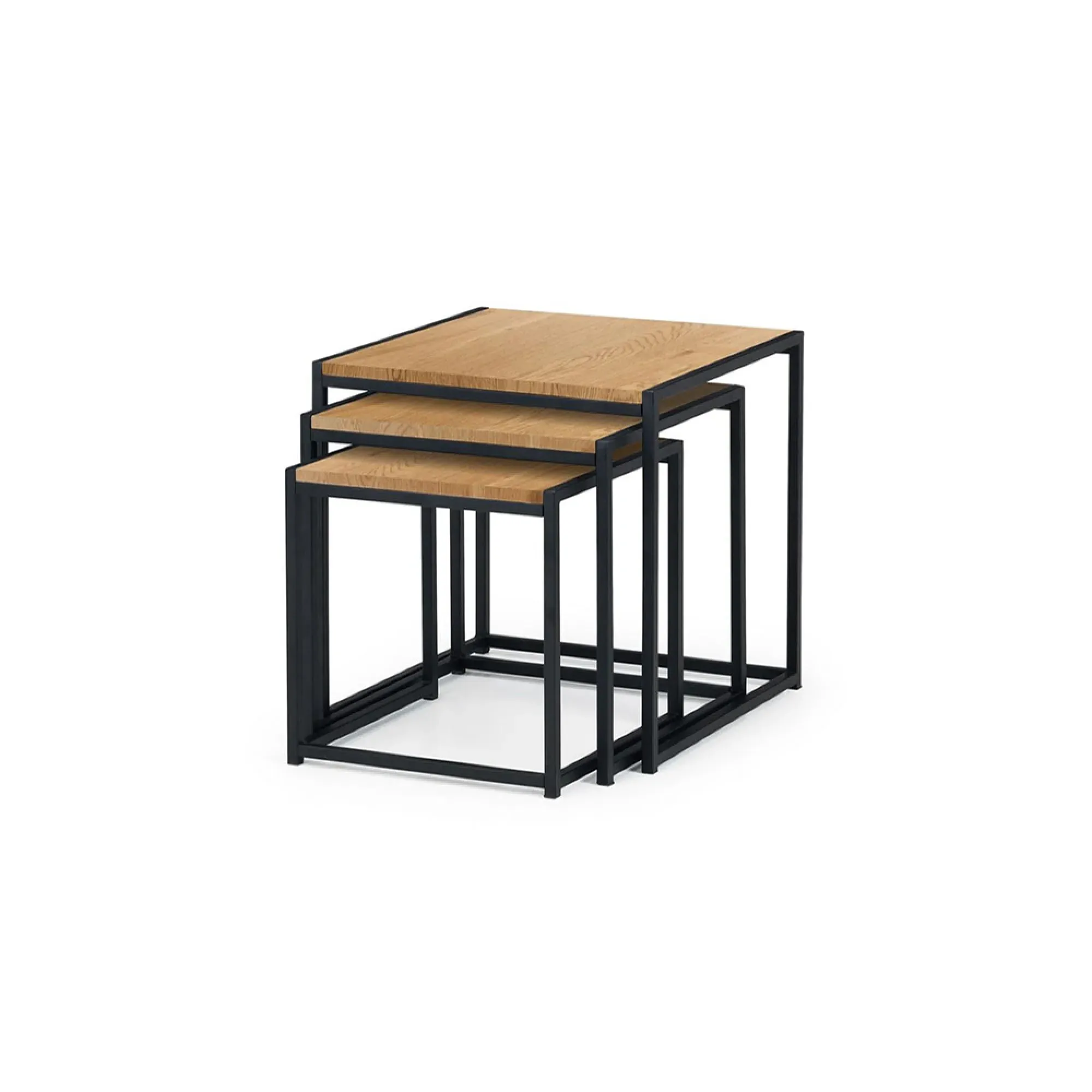 Tribeca Nest of 3 Tables - Euro Oak, Black Metal