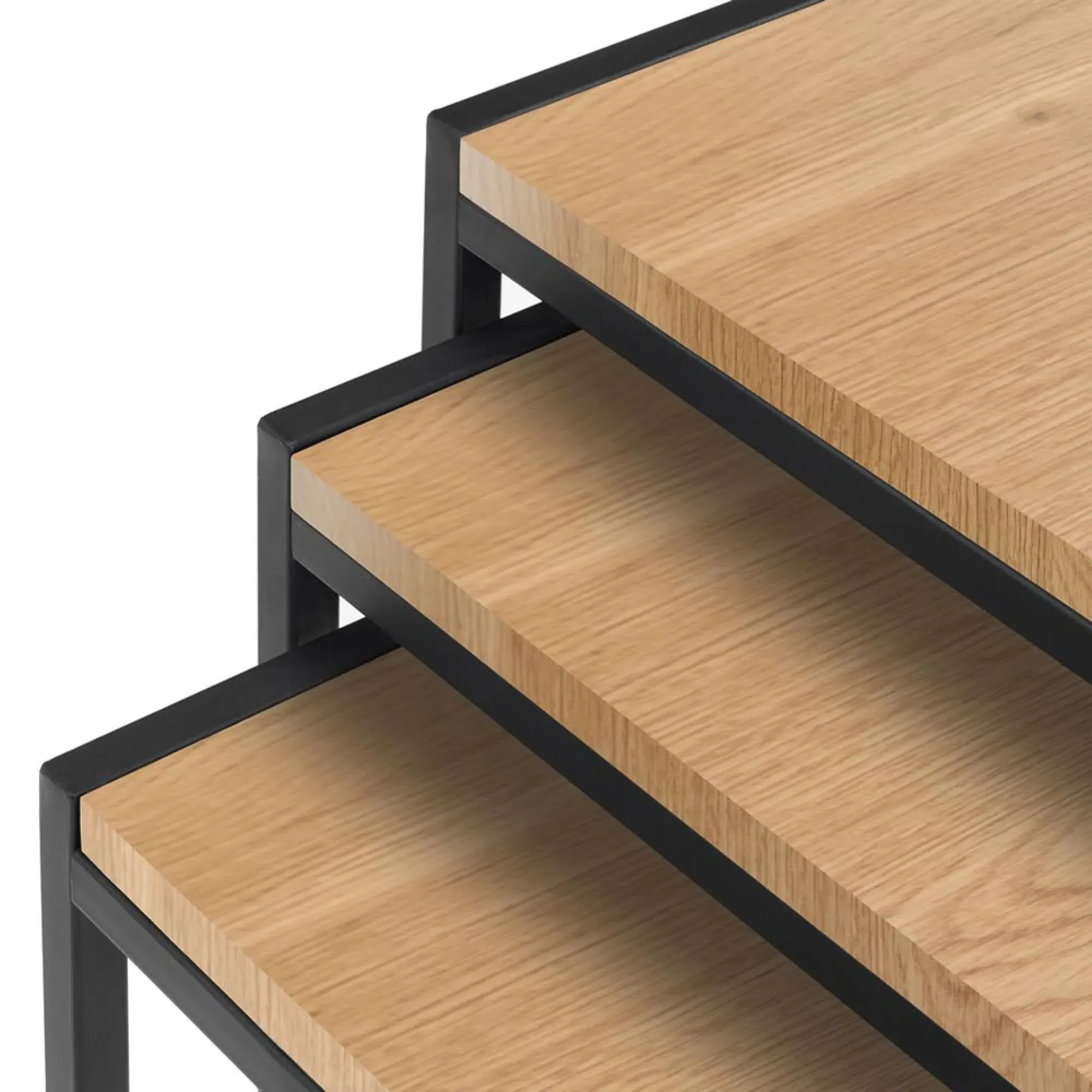 Tribeca Nest of 3 Tables - Euro Oak, Black Metal