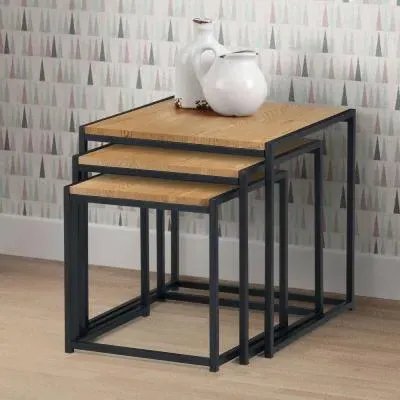 Tribeca Nest of 3 Tables - Euro Oak, Black Metal image