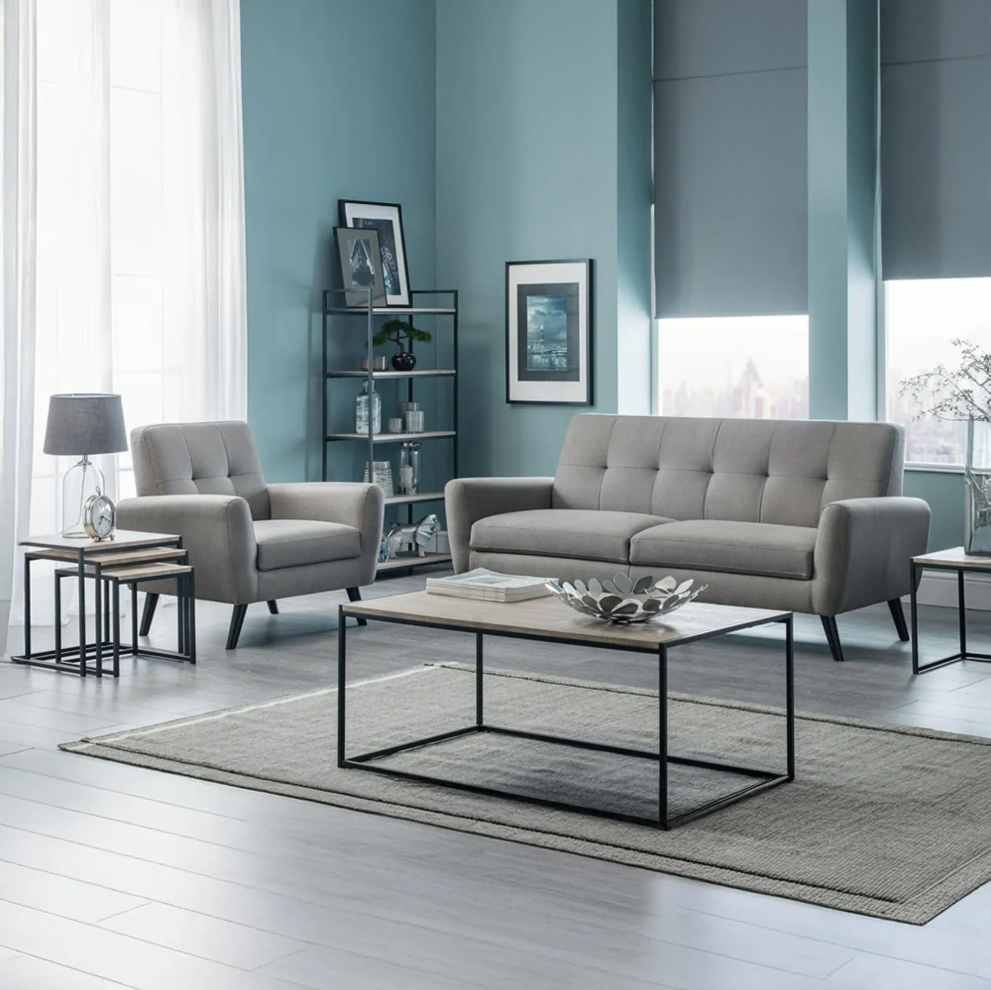 Tribeca Nest of 3 Tables - Sonoma Oak, Black Metal