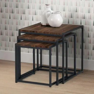 Tribeca Nest of 3 Tables - Walnut, Black Metal