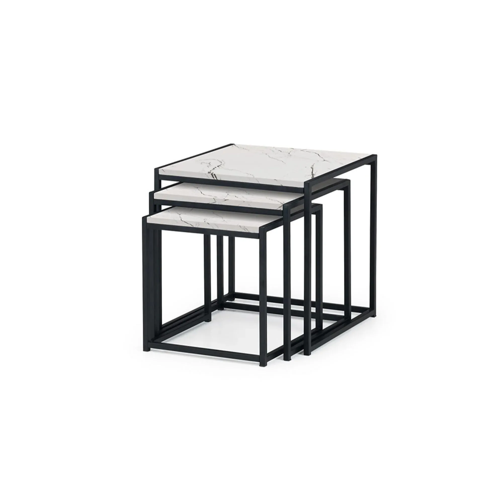 Tribeca Nest of 3 Tables - White Marble, Black Metal