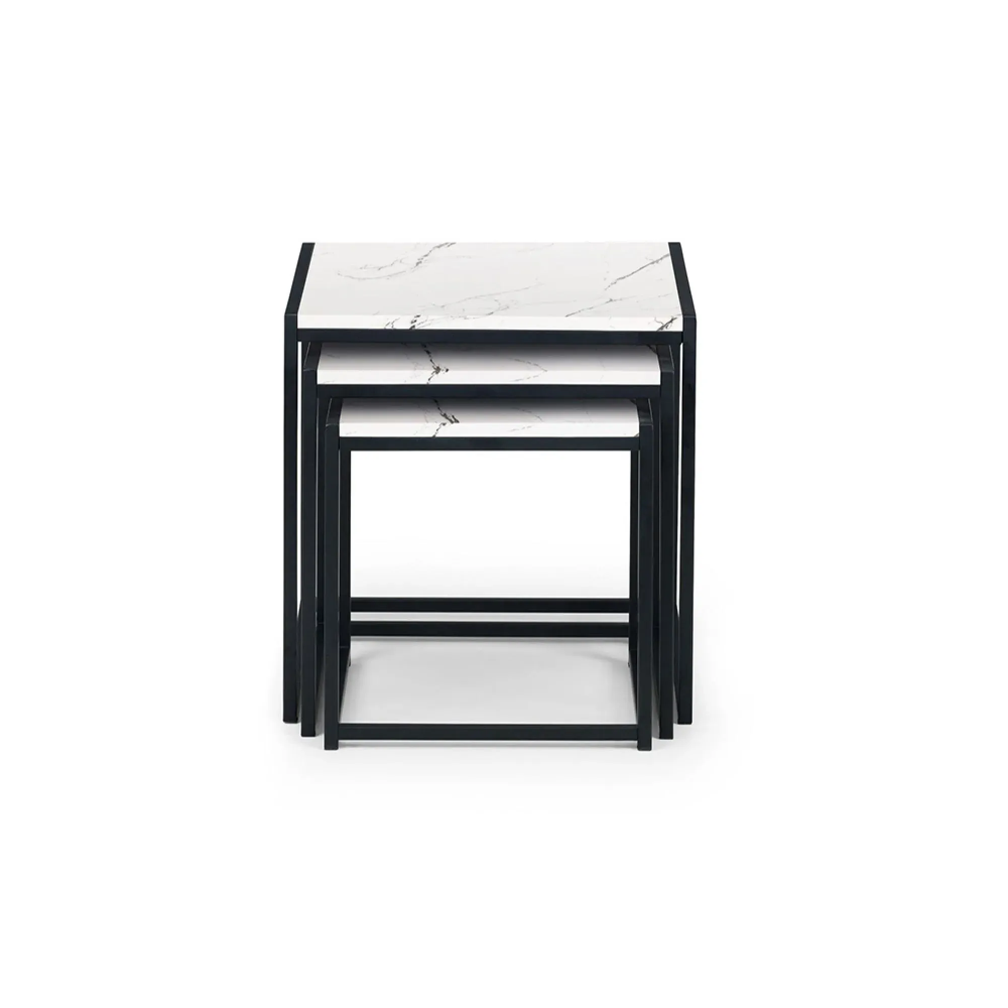 Tribeca Nest of 3 Tables - White Marble, Black Metal
