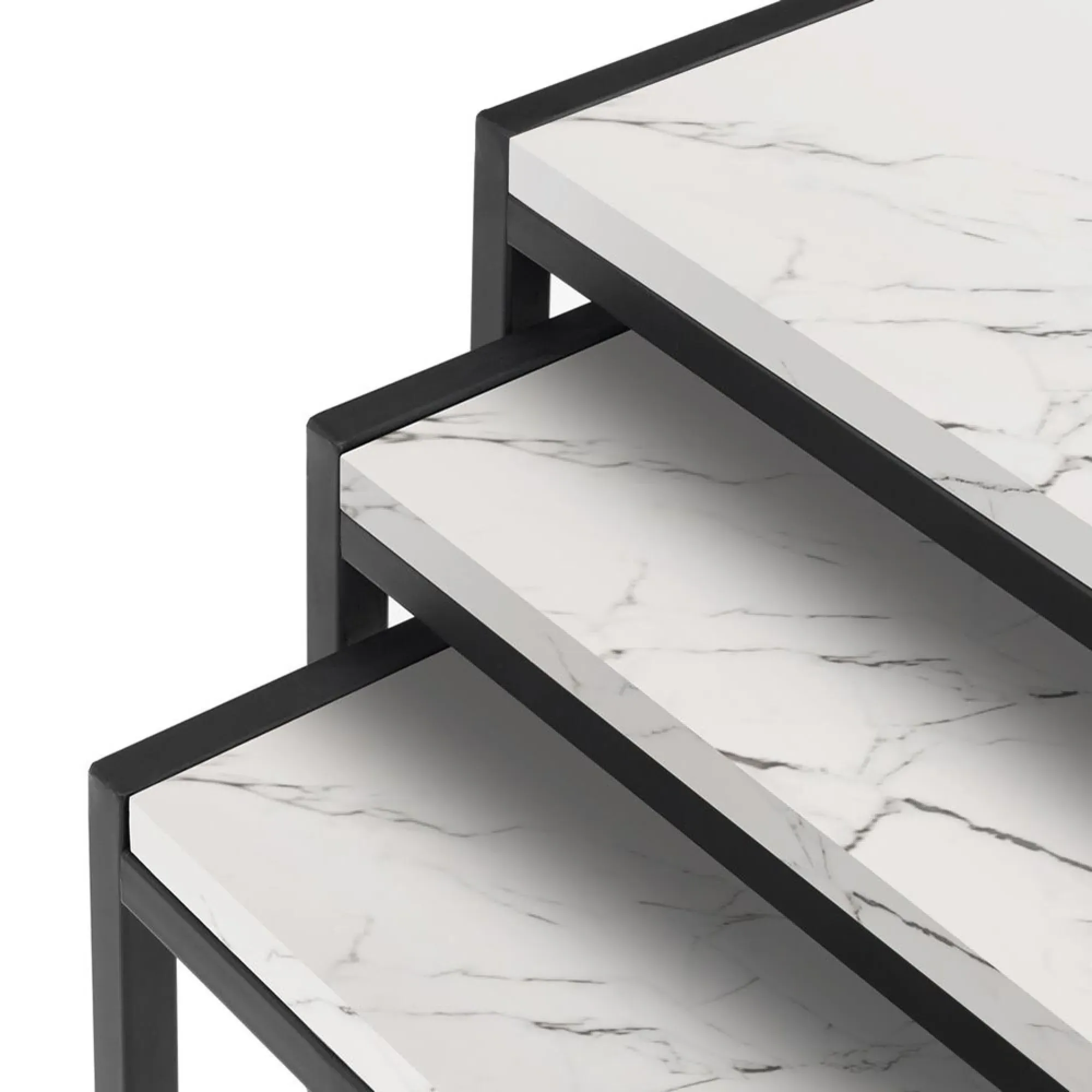 Tribeca Nest of 3 Tables - White Marble, Black Metal