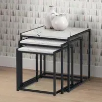 Tribeca Nest of 3 Tables - White Marble, Black Metal