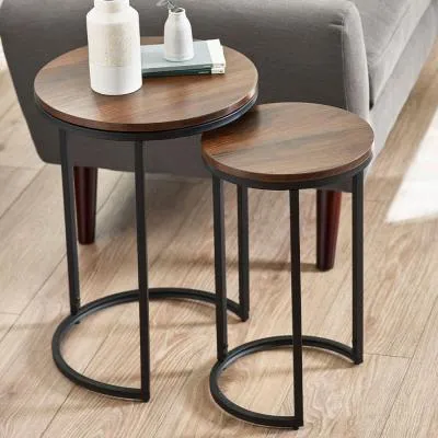 Tribeca Round Nest of 2 Tables - Walnut