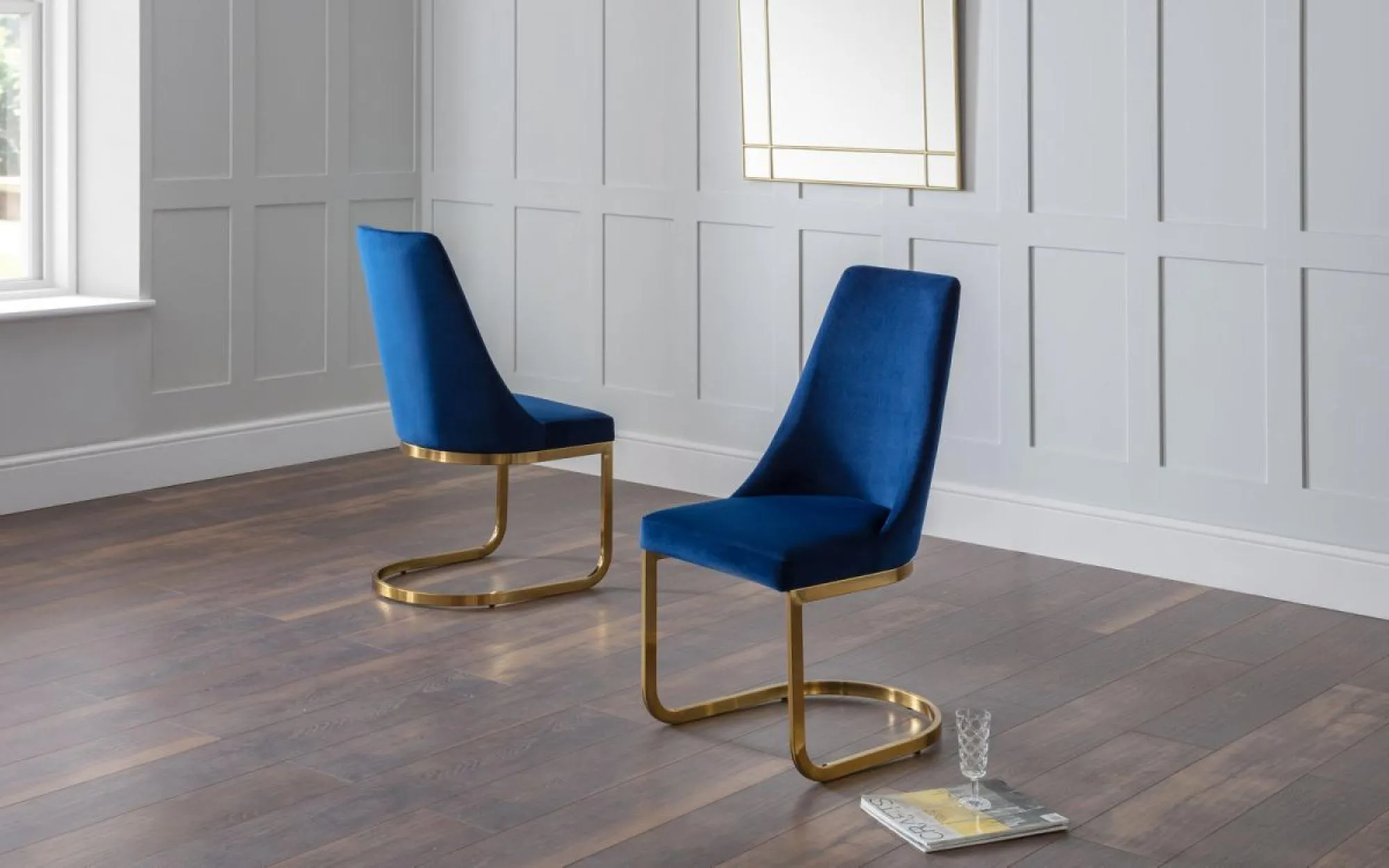 Vittoria Cantilever Dining Chair Set of 2 - Blue, Velvet