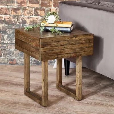 Woburn 1 Drawer Lamp Table - Brown, Reclaimed Pine