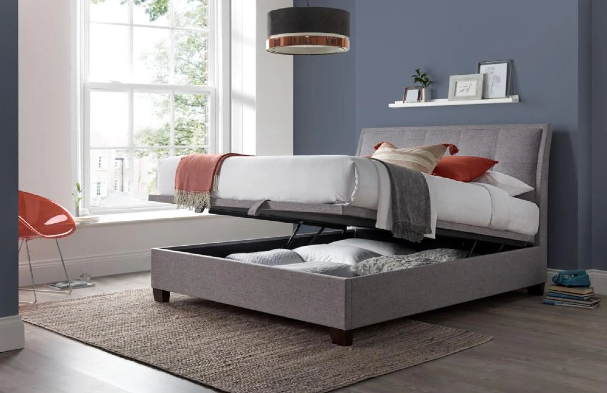 Accent Marbella Ottoman Storage Bed - Grey, Fabric