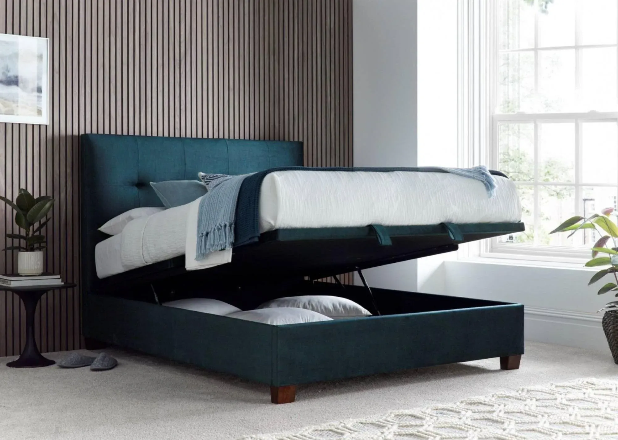 Walkworth Ottoman Storage Bed - Deep Ocean Blue, Fabric