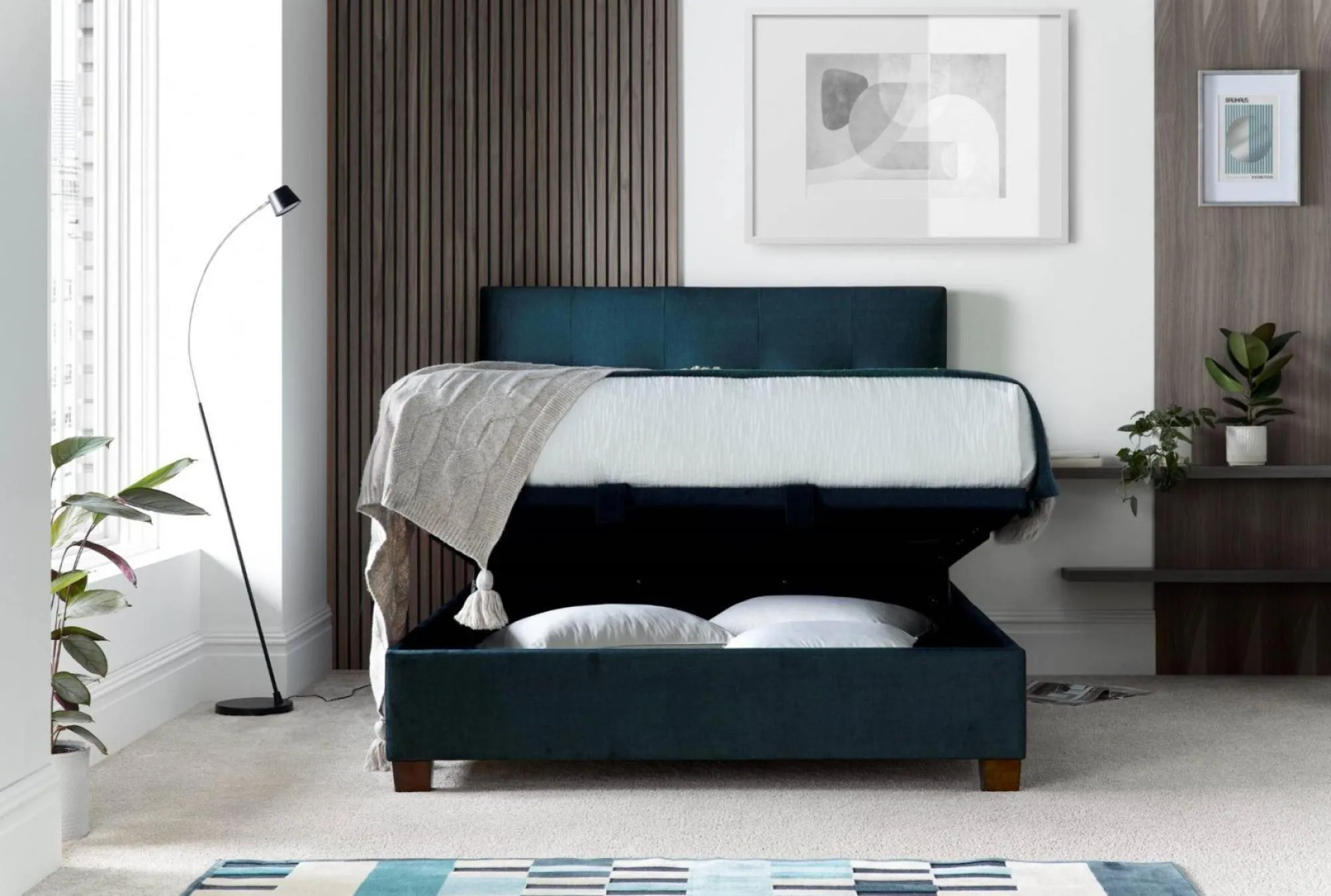 Walkworth Ottoman Storage Bed - Deep Ocean Blue, Fabric