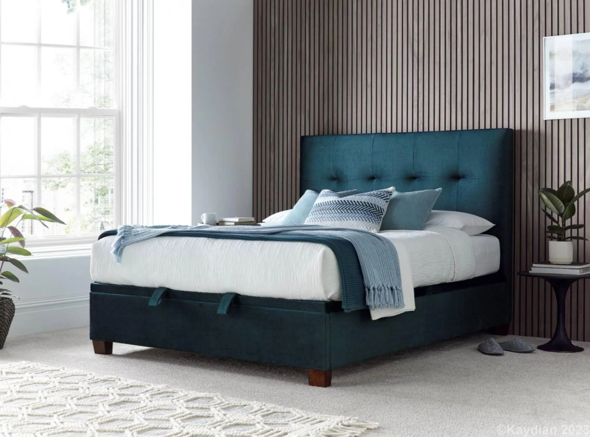Walkworth Ottoman Storage Bed - Deep Ocean Blue, Fabric