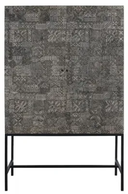 Sahara 2 Door Hall Cabinet - Black Washed, Carved Mango Wood image
