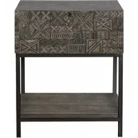 Sahara Carved 1 Drawer Side Table - Black Washed, Mango Wood