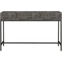 Sahara Carved 2 Drawer Console Table - Black Washed, Mango Wood