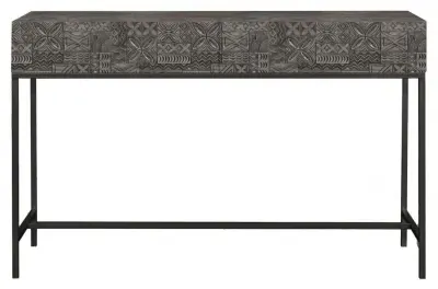 Sahara Carved 2 Drawer Console Table - Black Washed, Mango Wood image