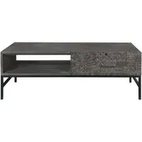 Sahara Carved Coffee Table with Drawer - Black Washed, Mango Wood