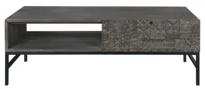 Sahara Carved Coffee Table with Drawer - Black Washed, Mango Wood image