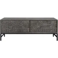 Sahara Carved Mango Wood TV Unit with Sliding Door - Black Washed