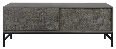 Sahara Carved Mango Wood TV Unit with Sliding Door - Black Washed image