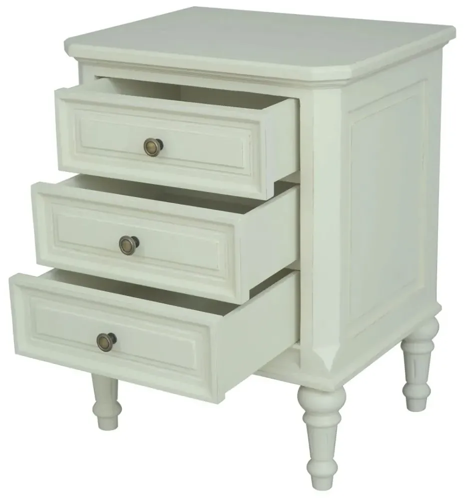 Solana French 3 Drawer Bedside Cabinet - Lime White