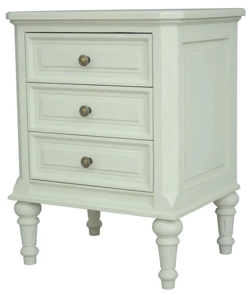 Solana French 3 Drawer Bedside Cabinet - Lime White
