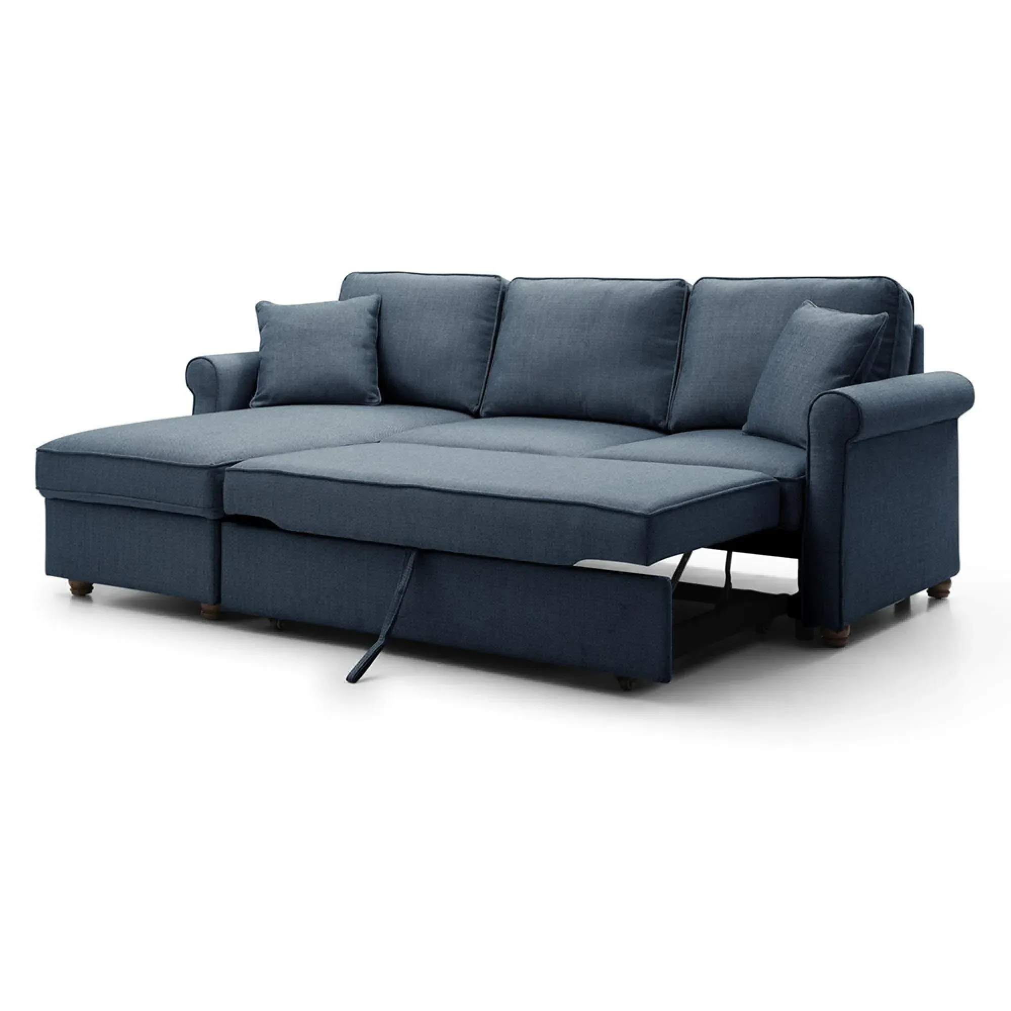 Arthur Corner Pull Out Sofa Bed with Storage - Navy, Fabric