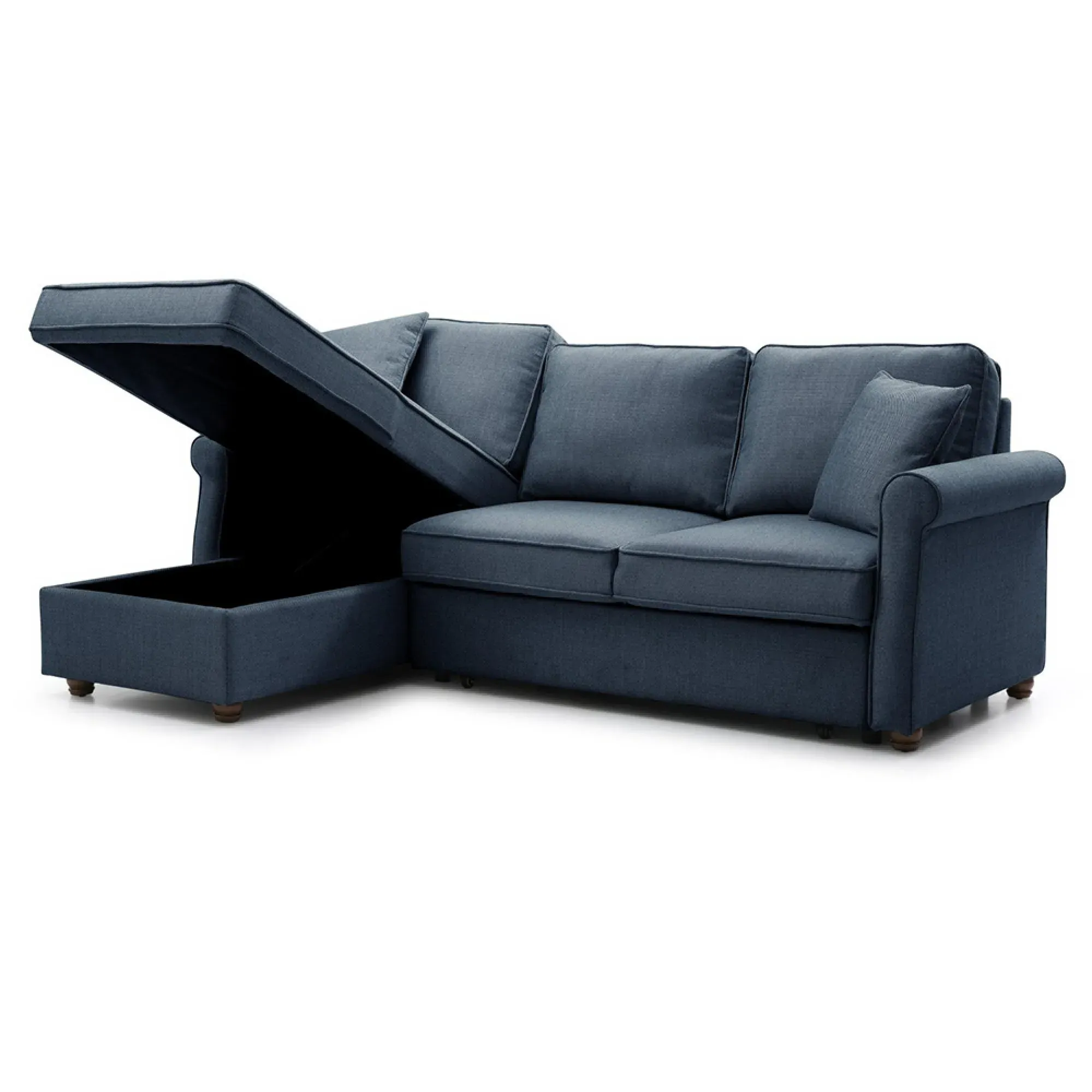 Arthur Corner Pull Out Sofa Bed with Storage - Navy, Fabric