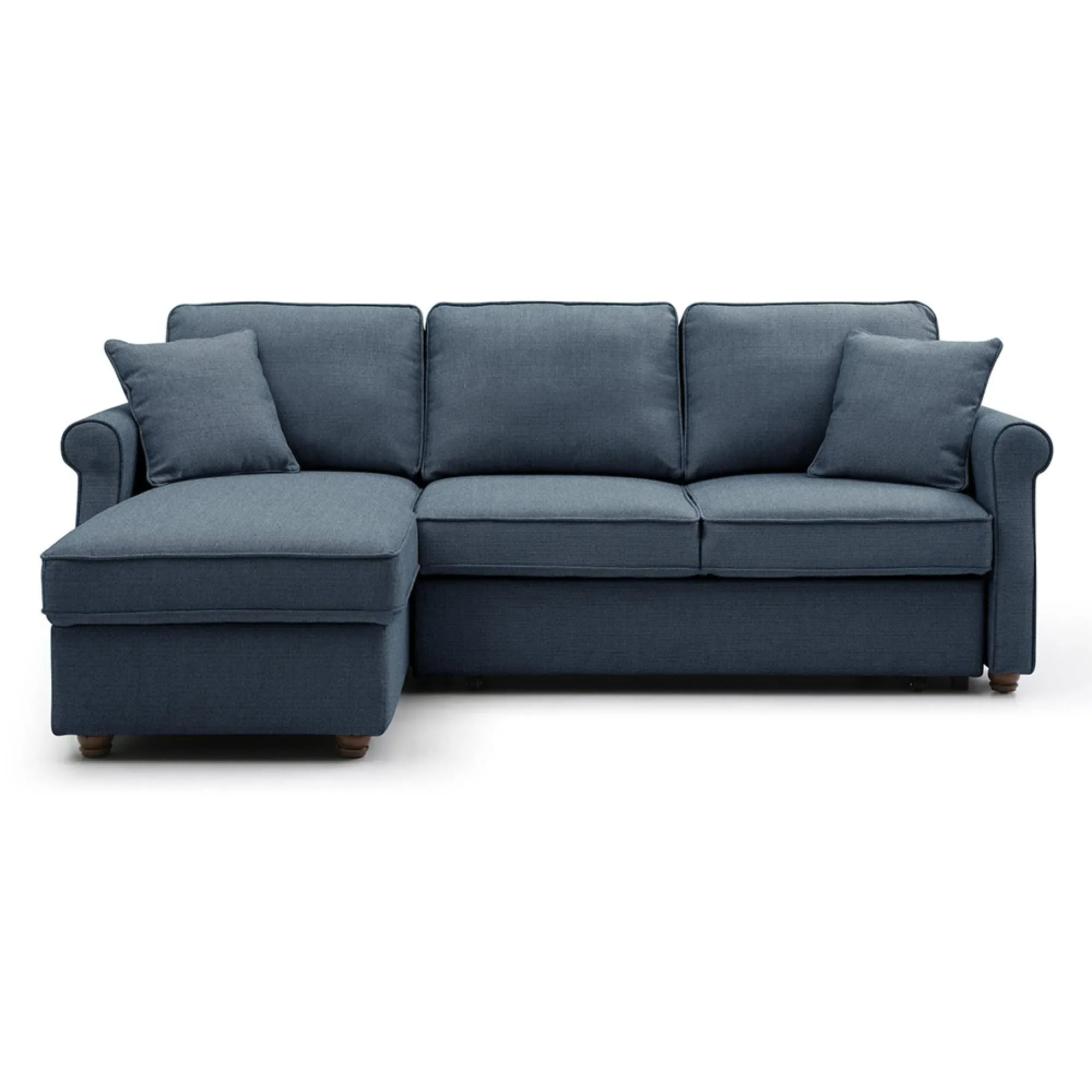 Arthur Corner Pull Out Sofa Bed with Storage - Navy, Fabric