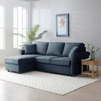 Arthur Corner Pull Out Sofa Bed with Storage - Navy, Fabric