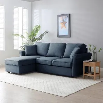 Arthur Corner Pull Out Sofa Bed with Storage - Navy, Fabric