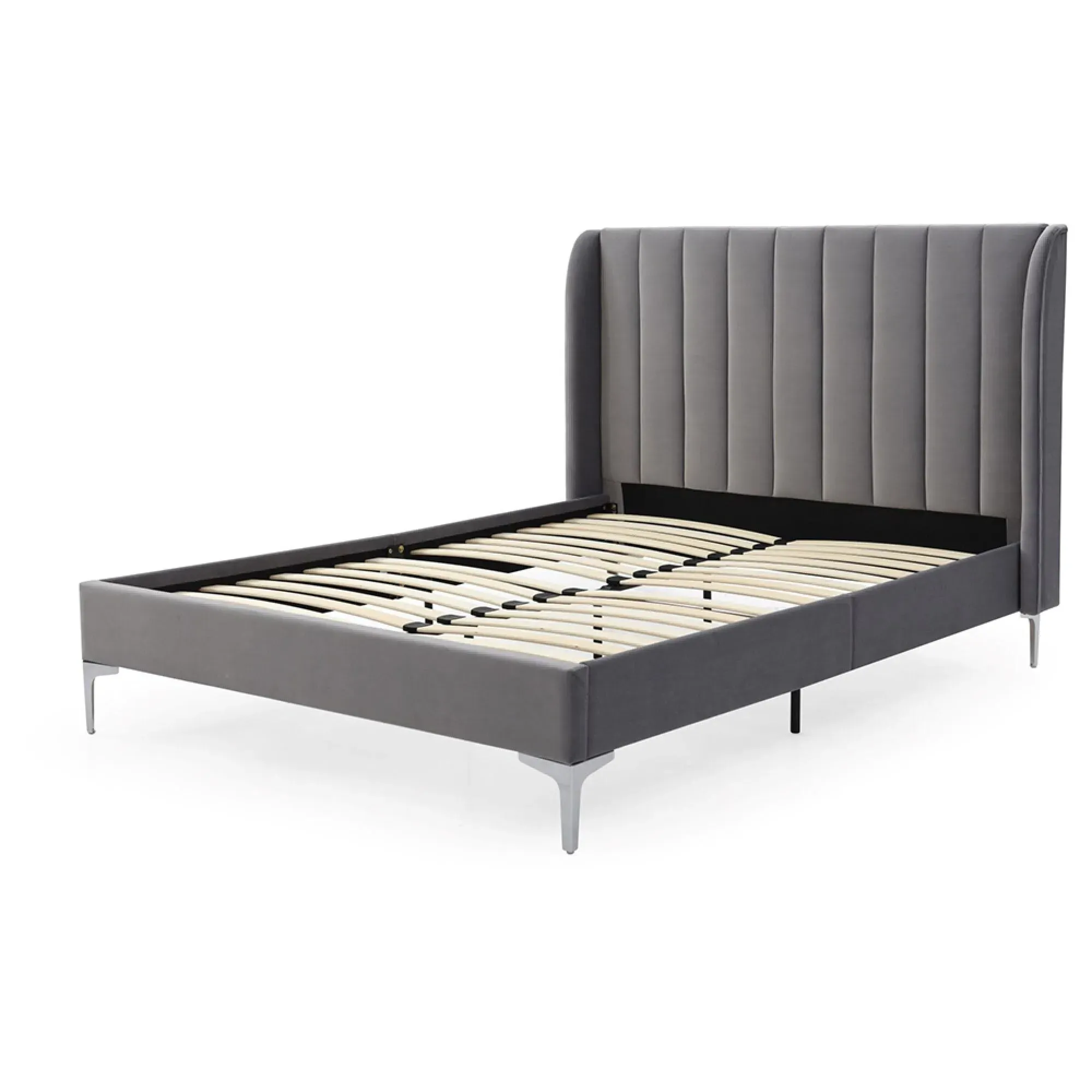 Avery Athena Bed Frame - Grey, Velvet