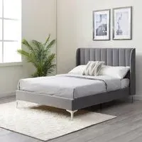 Avery Athena Bed Frame - Grey, Velvet