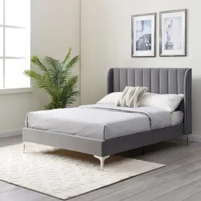Avery Athena Bed Frame - Grey, Velvet image