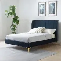 Avery Athena Bed Frame - Ink Blue, Velvet