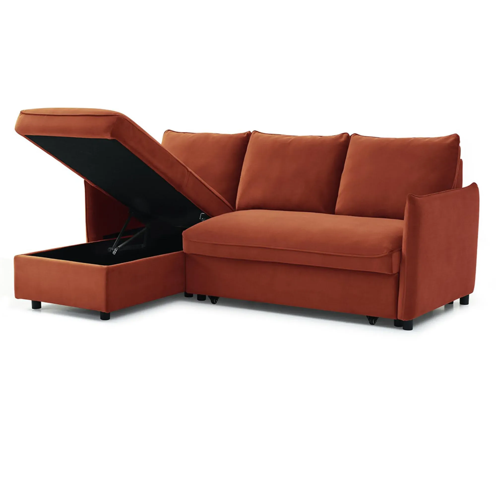 Blaire Athena Corner Sofa Bed - Burnt Orange, Velvet