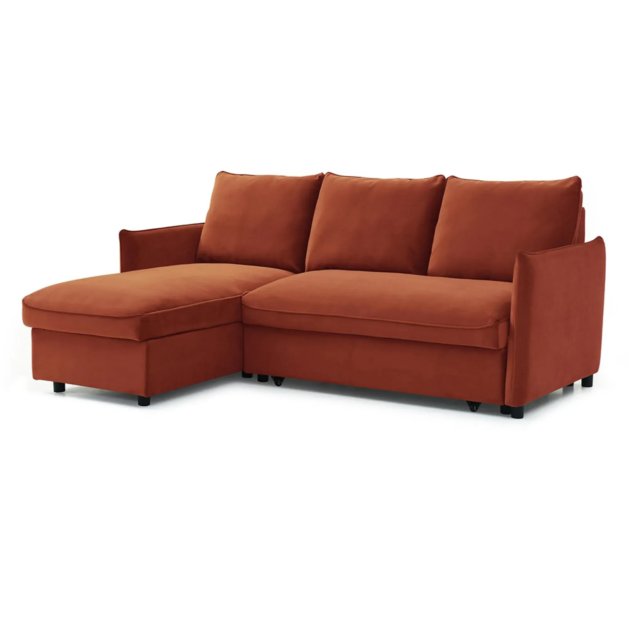 Blaire Athena Corner Sofa Bed - Burnt Orange, Velvet