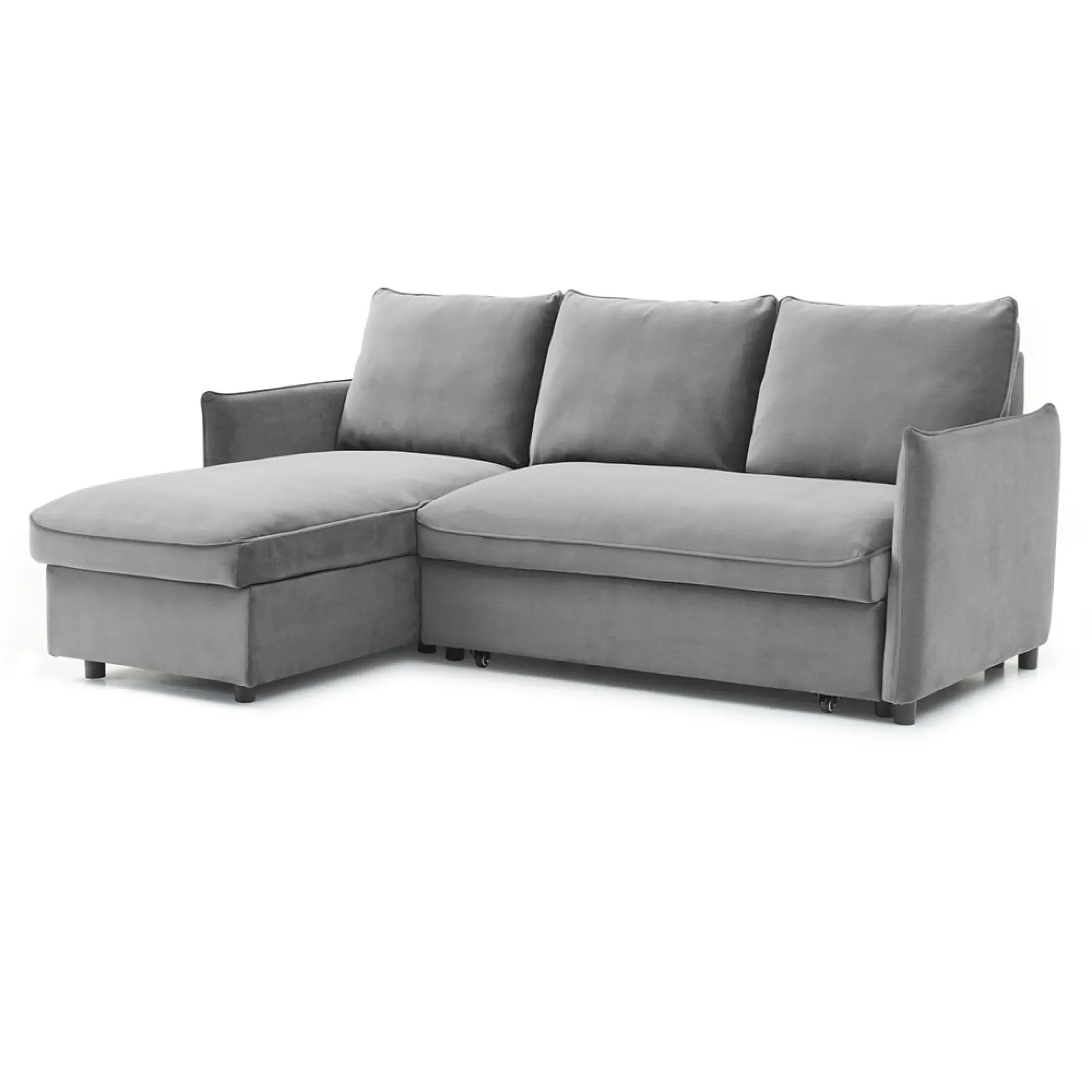 Blaire Athena Corner Sofa Bed - Grey, Velvet