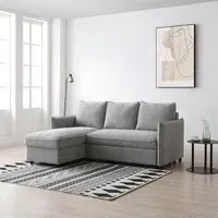 Blaire Athena Corner Sofa Bed - Grey, Velvet