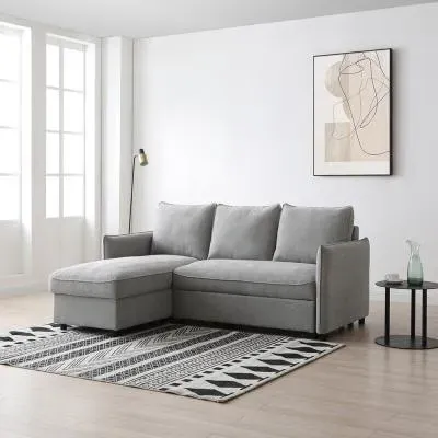 Blaire Athena Corner Sofa Bed - Grey, Velvet