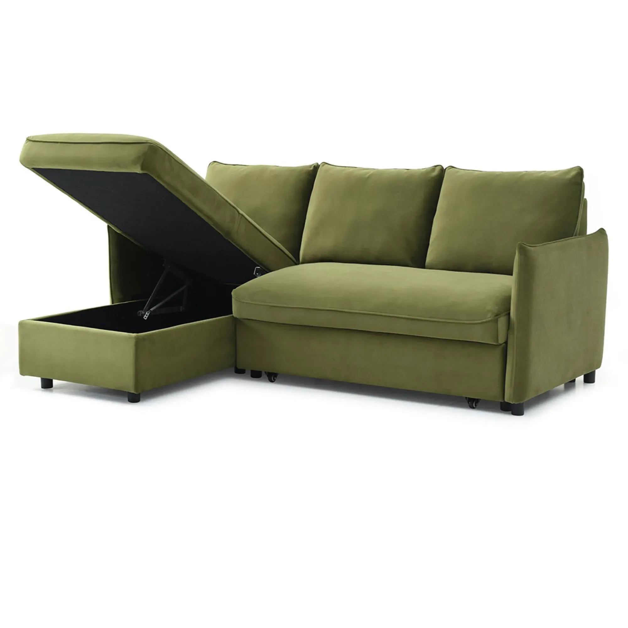 Blaire Athena Corner Sofa Bed - Olive Green, Velvet