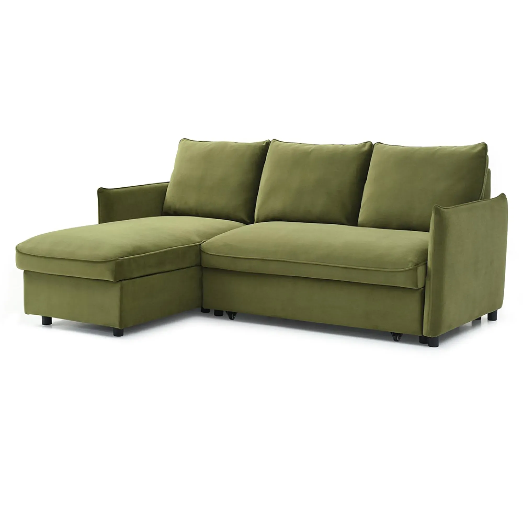 Blaire Athena Corner Sofa Bed - Olive Green, Velvet