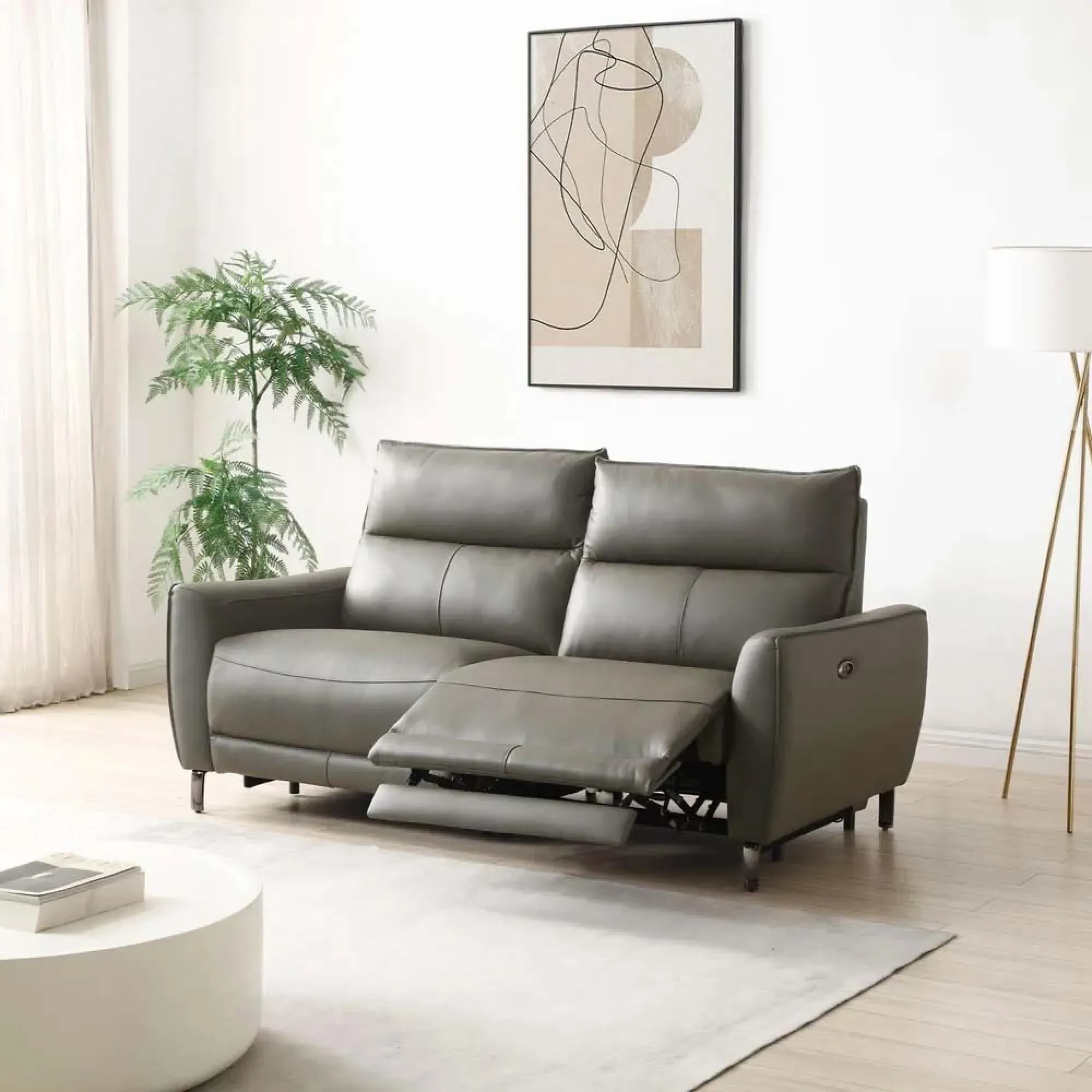 Brooke 3-Seater Electric Recliner Sofa - Grey, Leather