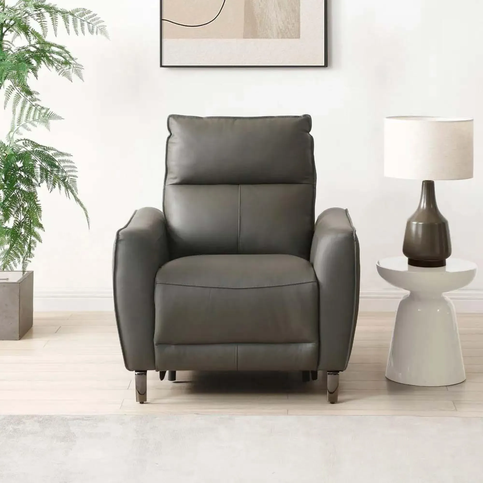 Brooke Electric Recliner Armchair - Grey, Leather