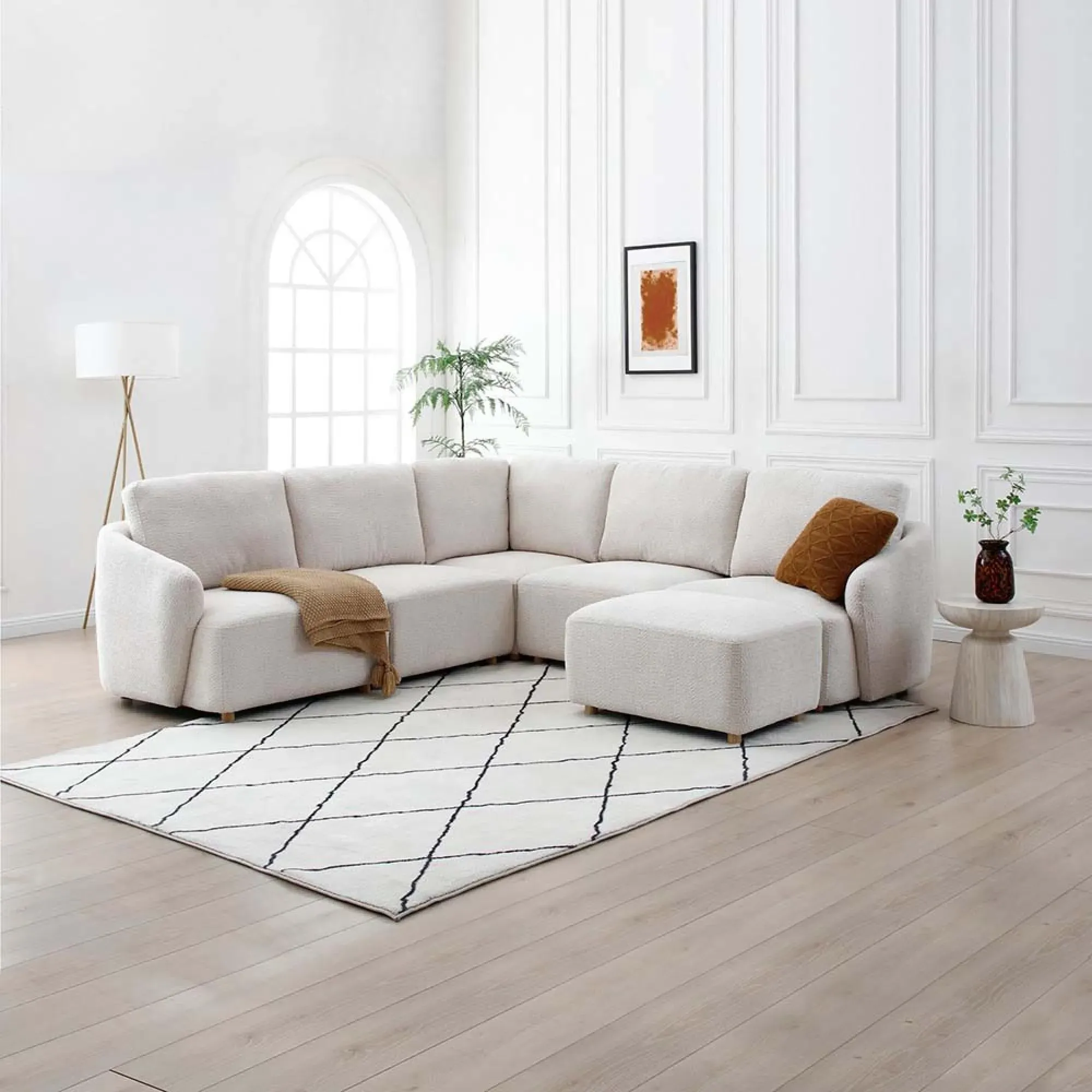 Como Footstool - Natural, Boucle Fabric